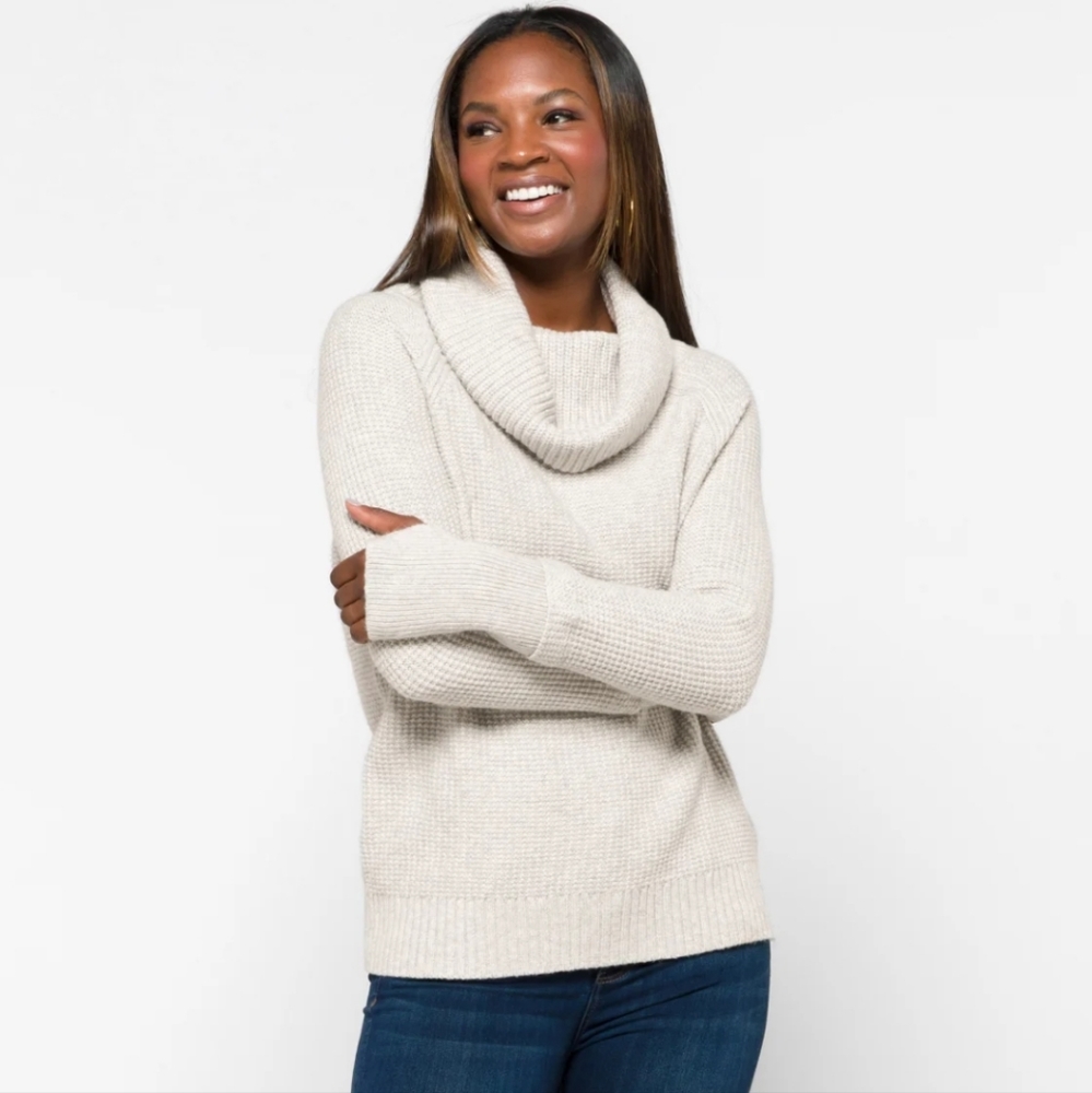 Off-White Cowl Neck Waffle Knit Sweater
